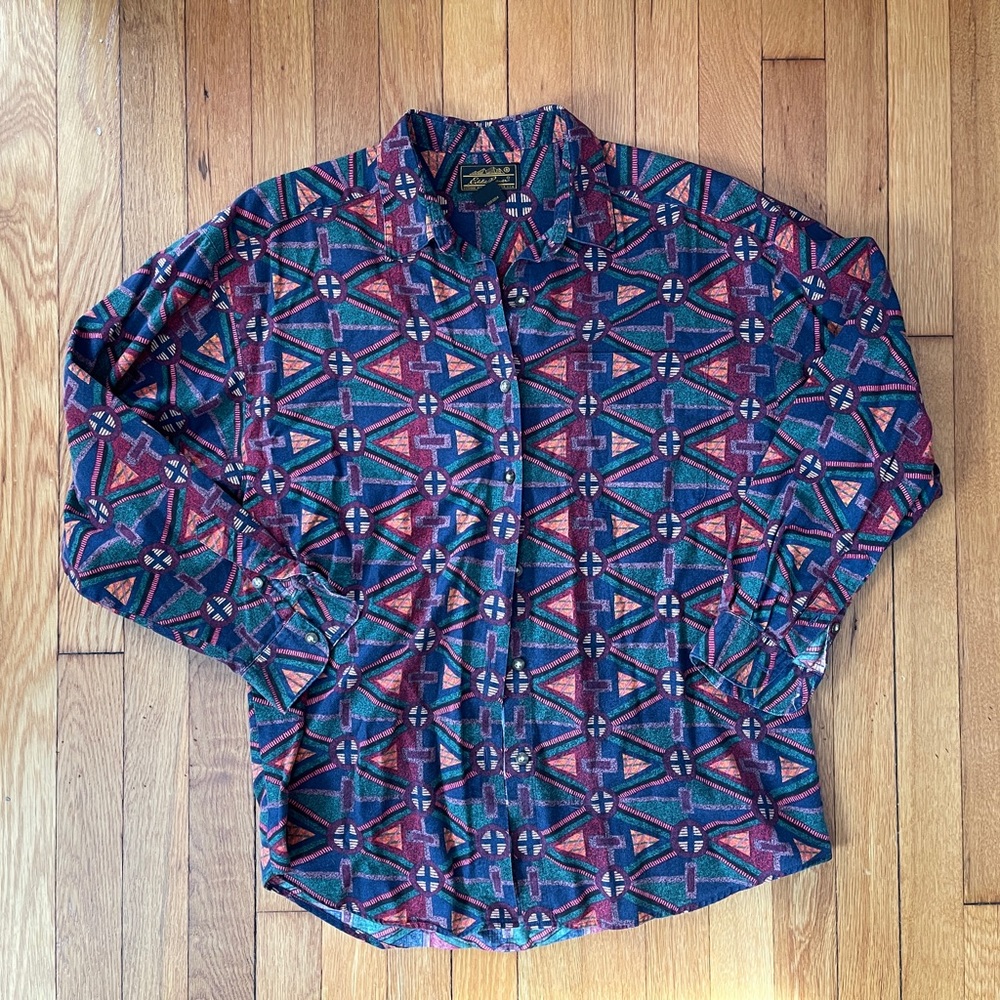 Vintage Eddie Bauer crazy dad Aztec button down shirt
